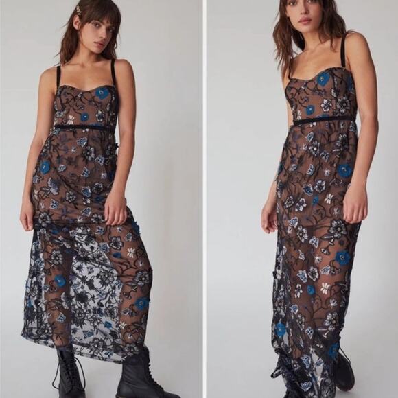NWT For Love & Lemons Beatrice Maxi Dress in Blue - Picture 1 of 9
